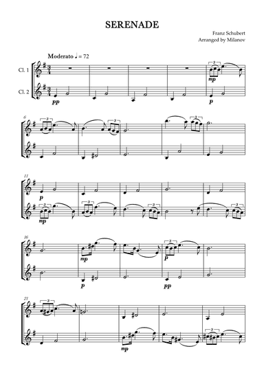 Serenade | Schubert | Clarinet in Bb duet (arr. Milanov)