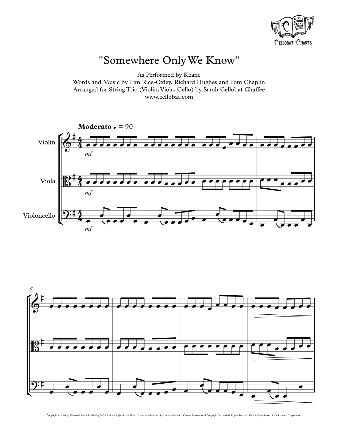Somewhere Only We Know (arr. Sarah Cellobat Chaffee)