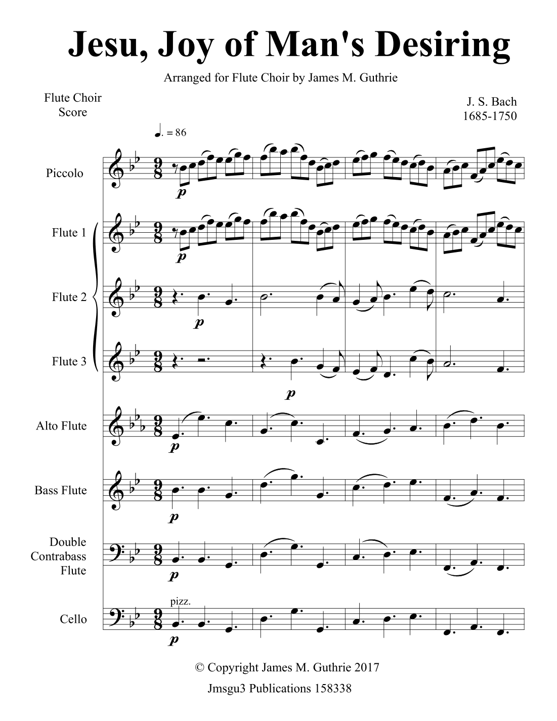 Bach: Jesu, Joy of Man's Desiring for Flute Choir (arr. James M. Guthrie, ASCAP)