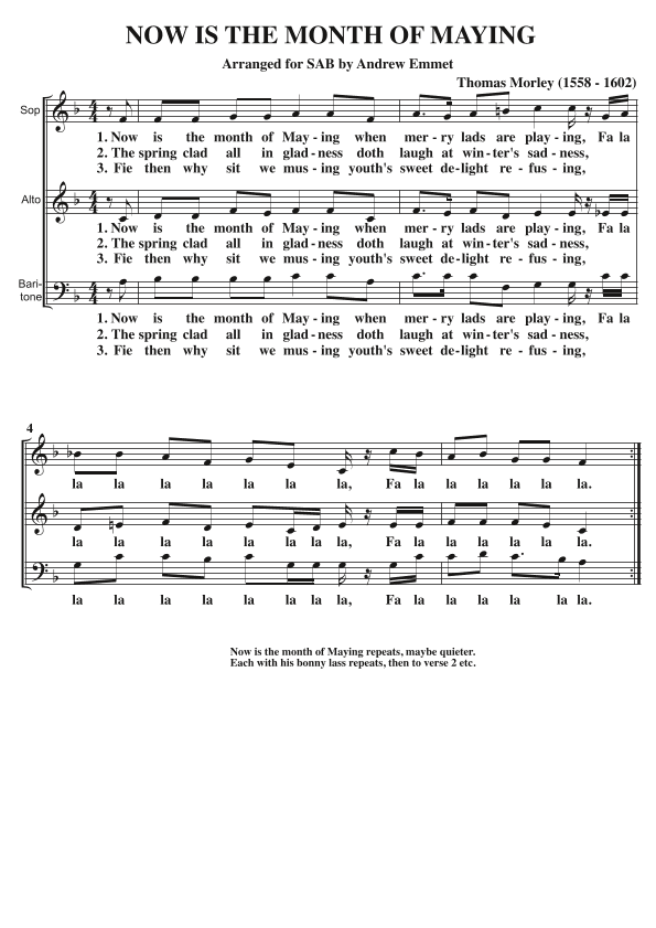 Now Is The Month Of Maying A Cappella SAB (arr. Andrew Emmet)