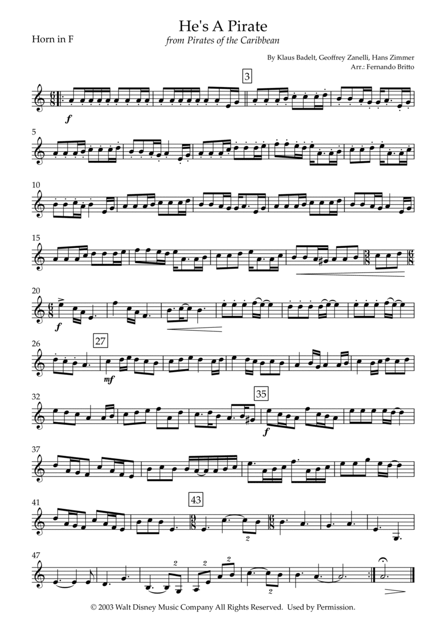 He's A Pirate (arr. Fernando Britto)