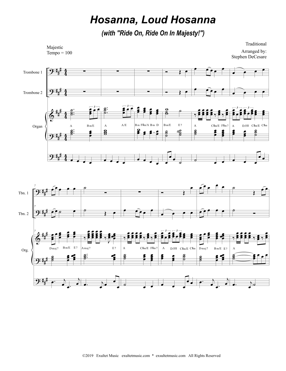 Hosanna, Loud Hosanna (with "Ride On, Ride On In Majesty!") (Trombone Duet - Organ accompaniment) (arr. Stephen DeCesare)