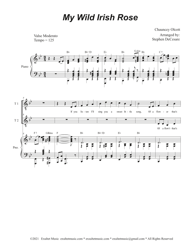 My Wild Irish Rose (Vocal Trio - (TTB) (arr. Stephen DeCesare)
