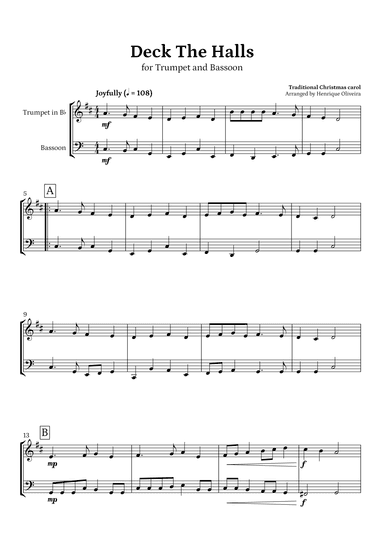 Deck The Halls (Trumpet and Bassoon) | Christmas Carol (arr. Henrique Oliveira)
