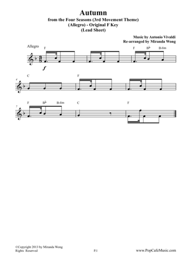 Autumn from "The Four Seasons" - 3rd Movement (Lead Sheet) (arr. Miranda Wong)