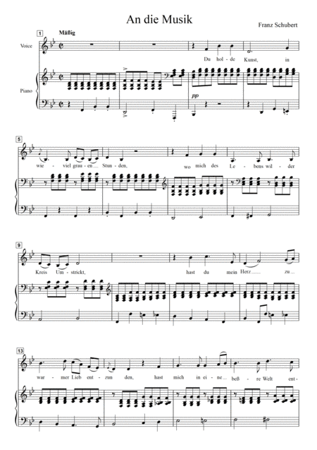 Schubert - An die Musik for Low Voice in B-flat Major (arr. Ayotte Custom Musical Engravings)