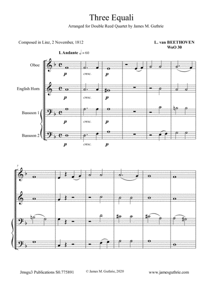 Beethoven: Three Equali WoO 30 for Double Reed Quartet (arr. James Guthrie, ASCAP)