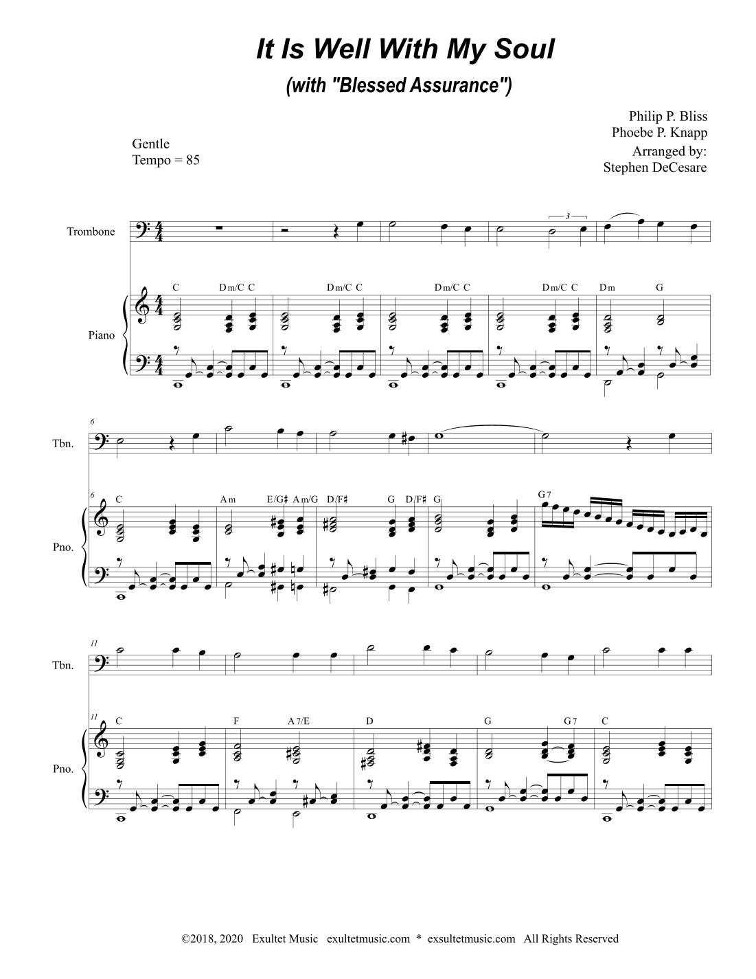 It Is Well With My Soul (with "Blessed Assurance") (for Trombone solo and Piano) (arr. Stephen DeCesare)