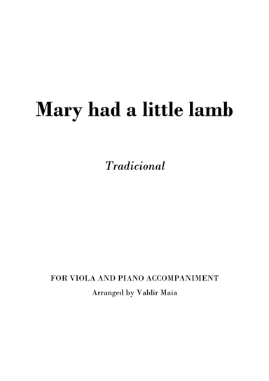 Mary had a little lamb for viola and piano accompaniment (arr. Valdir Maia)