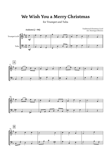 We Wish You a Merry Christmas (Trumpet and Tuba) - Intermediate Level (arr. Henrique Oliveira)