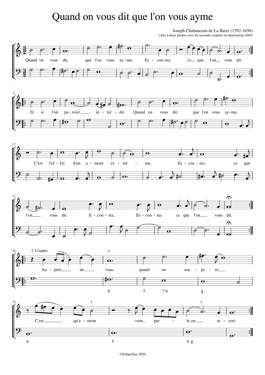 Quand on vous dit que je vous ayme (arr. Early Music Scores)