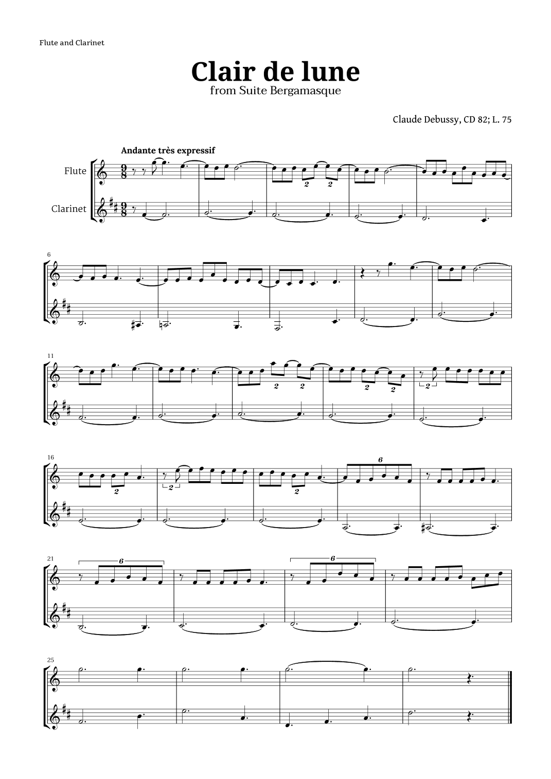 Clair de Lune by Debussy for Flute and Clarinet (arr. Langanho)