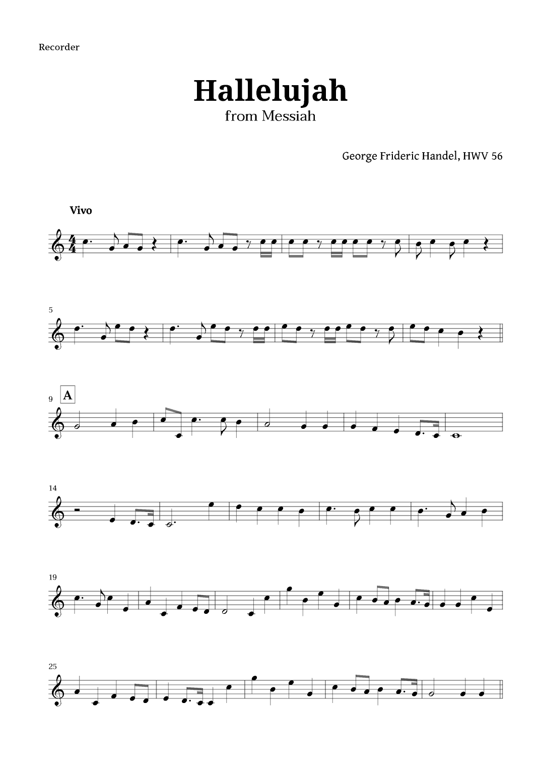 Hallelujah by Handel for Recorder (arr. Langanho)
