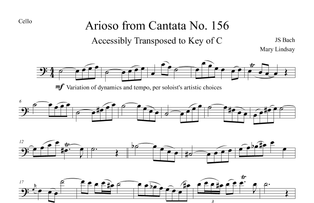 Arioso from Cantata No.156 Cello Solo (arr. Mary Lindsay, AccessibleCello.com)
