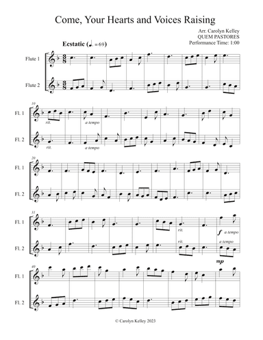 Come, Your Hearts and Voices Raising (Hymn Tune: QUEM PASTORES, Flute Duet) (arr. Carolyn Kelley)