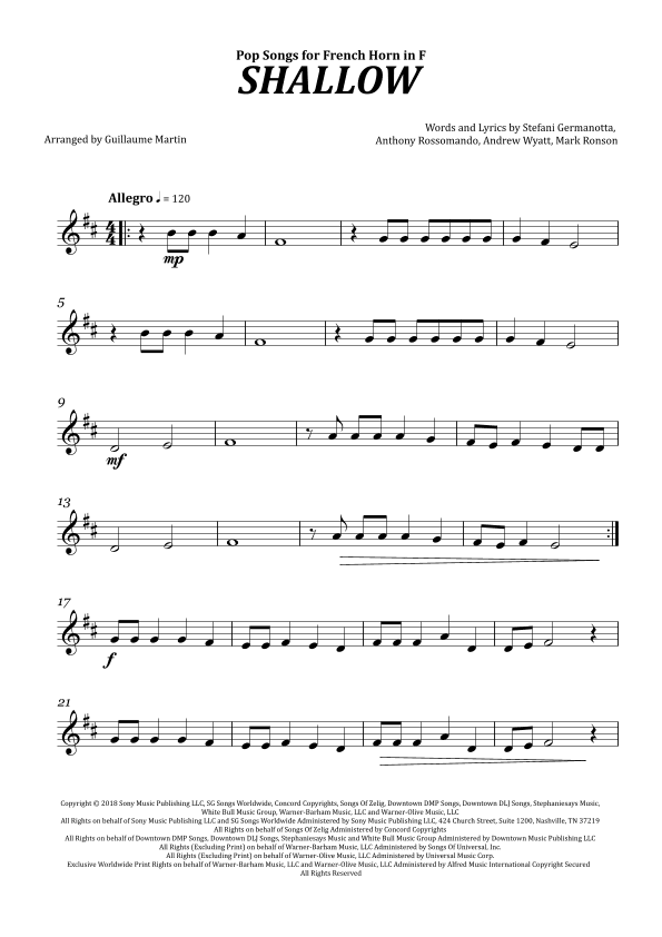 Shallow (arr. Guillaume Martin)