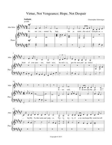 Virtue, Not Vengeance; Hope, Not Despair - for alto solo and piano - orchestral version sold separat