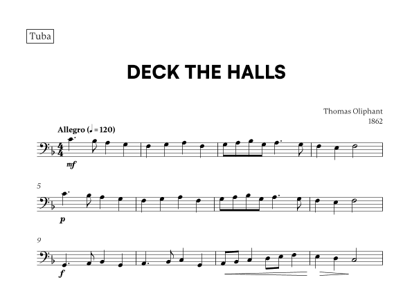 Deck the Halls (for Tuba) (arr. Cadenza Editions)