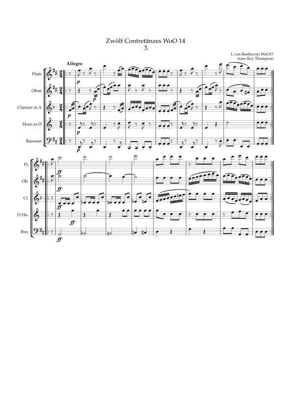 Beethoven: Zwölf Contretänzes (Twelve Countredances) WoO 14 No.3 - wind quintet (arr. Ray Thompson)