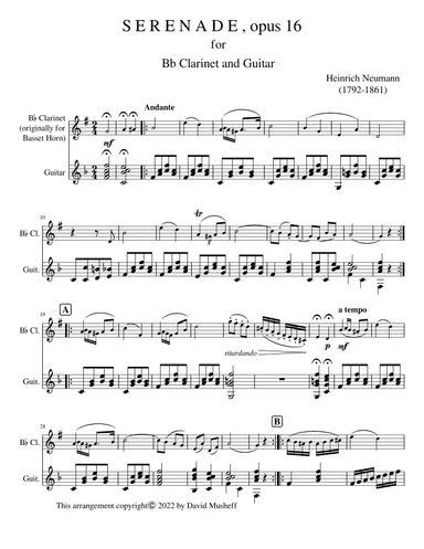Serenade, opus 16 for Bb Clarinet and Guitar (arr. D. Musheff)