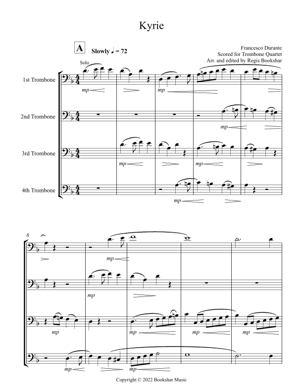Kyrie (Durante) (Trombone Quartet) (arr. Regis Bookshar)