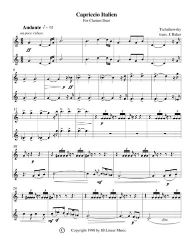 Capriccio Italien for clarinet duet (Tchaikowsky) (arr. John Gibson)