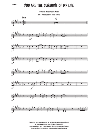You Are The Sunshine Of My Life (arr. Darren Lloyd)