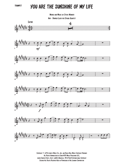 You Are The Sunshine Of My Life (arr. Darren Lloyd)