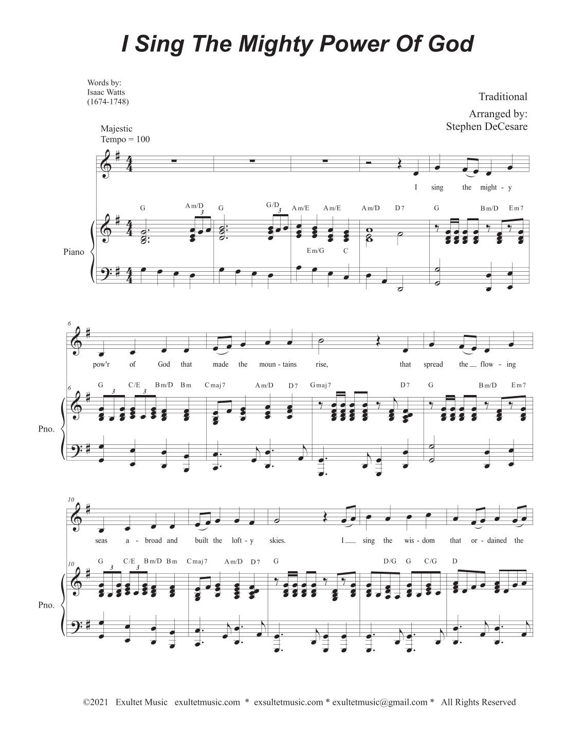 I Sing The Mighty Power Of God (Vocal solo - Piano accompaniment) (arr. Stephen DeCesare)