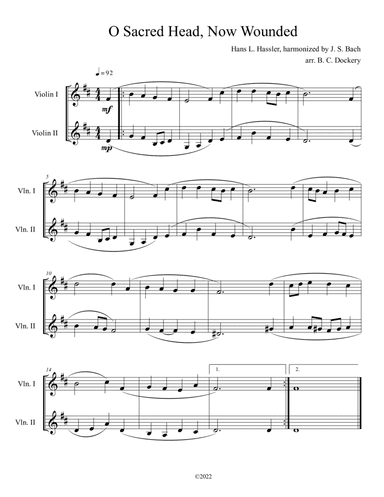 O Sacred Head, Now Wounded (Violin Duet) (arr. B. C. Dockery)
