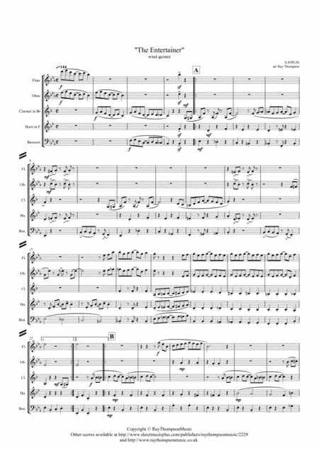 Scott Joplin: "The Entertainer" (in cut time/alla breve) - wind quintet (arr. Ray Thompson)