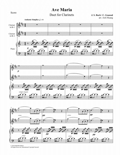 Ave Maria - Duet for Clarinets (Piano Score) (arr. Anli Huang)