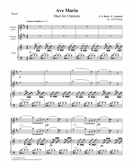 Ave Maria - Duet for Clarinets (Piano Score) (arr. Anli Huang)