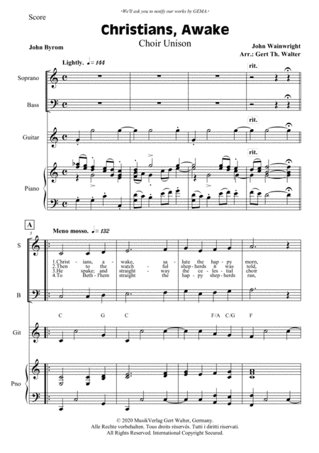 Christians, Awake, Salute The Happy Morn (arr. Gert Th. Walter)