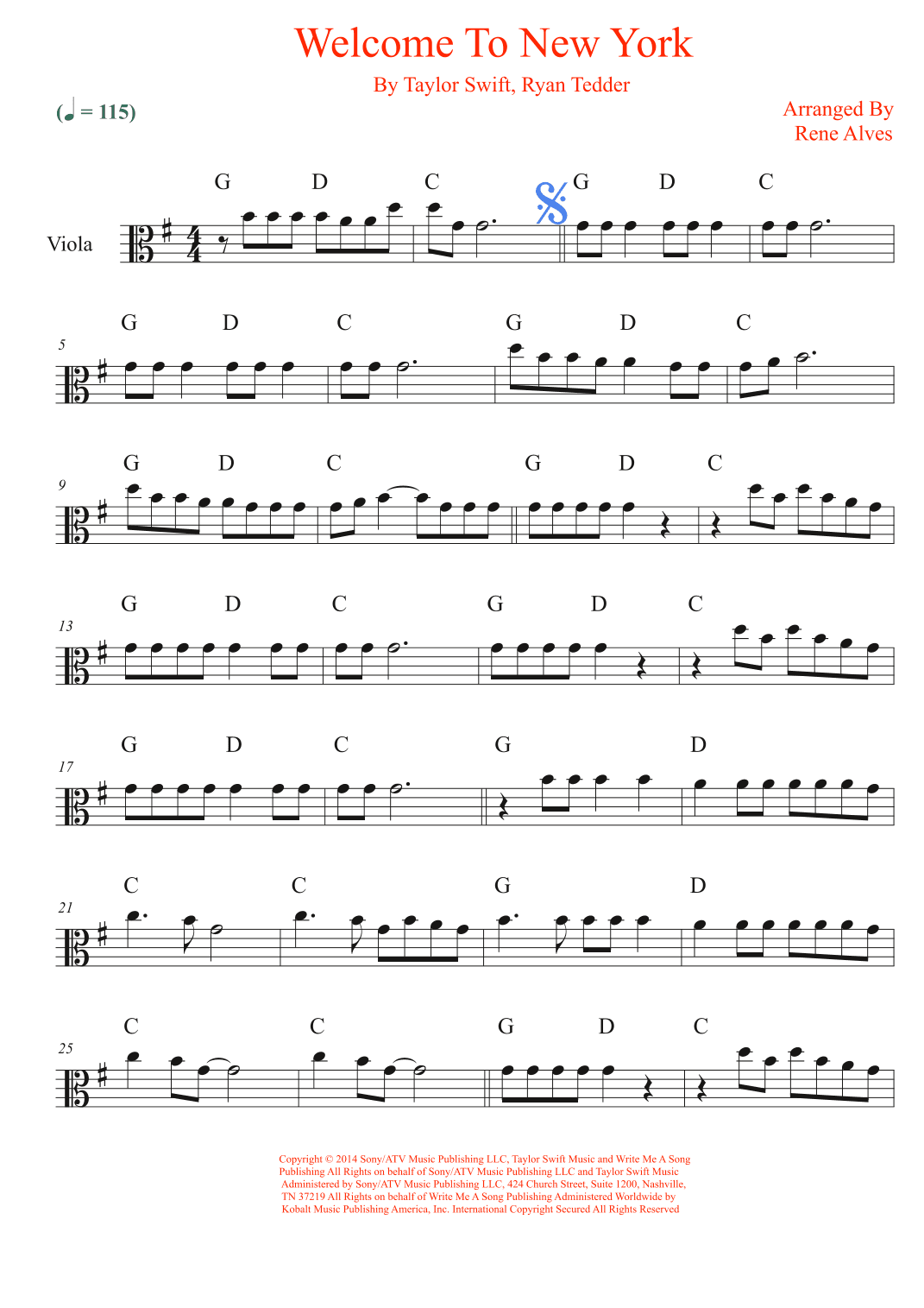 Welcome To New York (arr. Rene Alves)