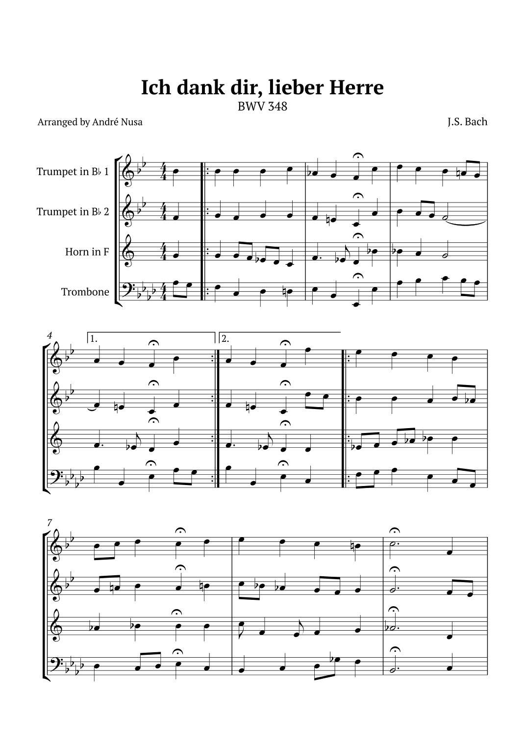Ich dank dir, lieber Herre BWV 348 (arr. André Nusa)