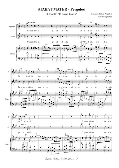 STABAT MATER - Pergolesi - 3. "O quam tristis et afflicta" - Duetto - Arr. for SA and Organ (arr. Renato Tagliabue)
