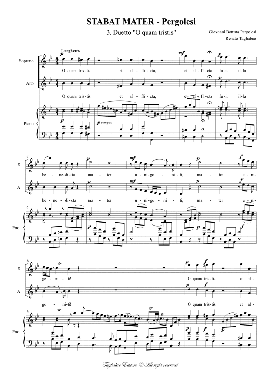 STABAT MATER - Pergolesi - 3. "O quam tristis et afflicta" - Duetto - Arr. for SA and Organ (arr. Renato Tagliabue)