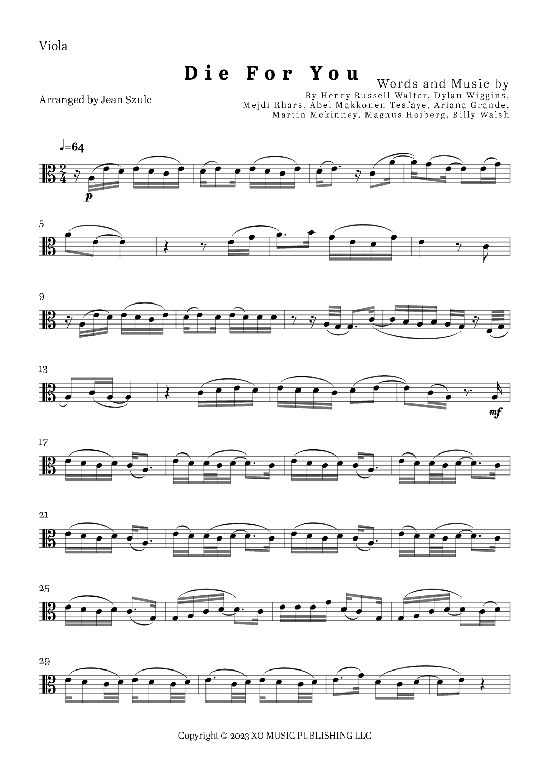 Die For You Remix (arr. Jean Szulc)
