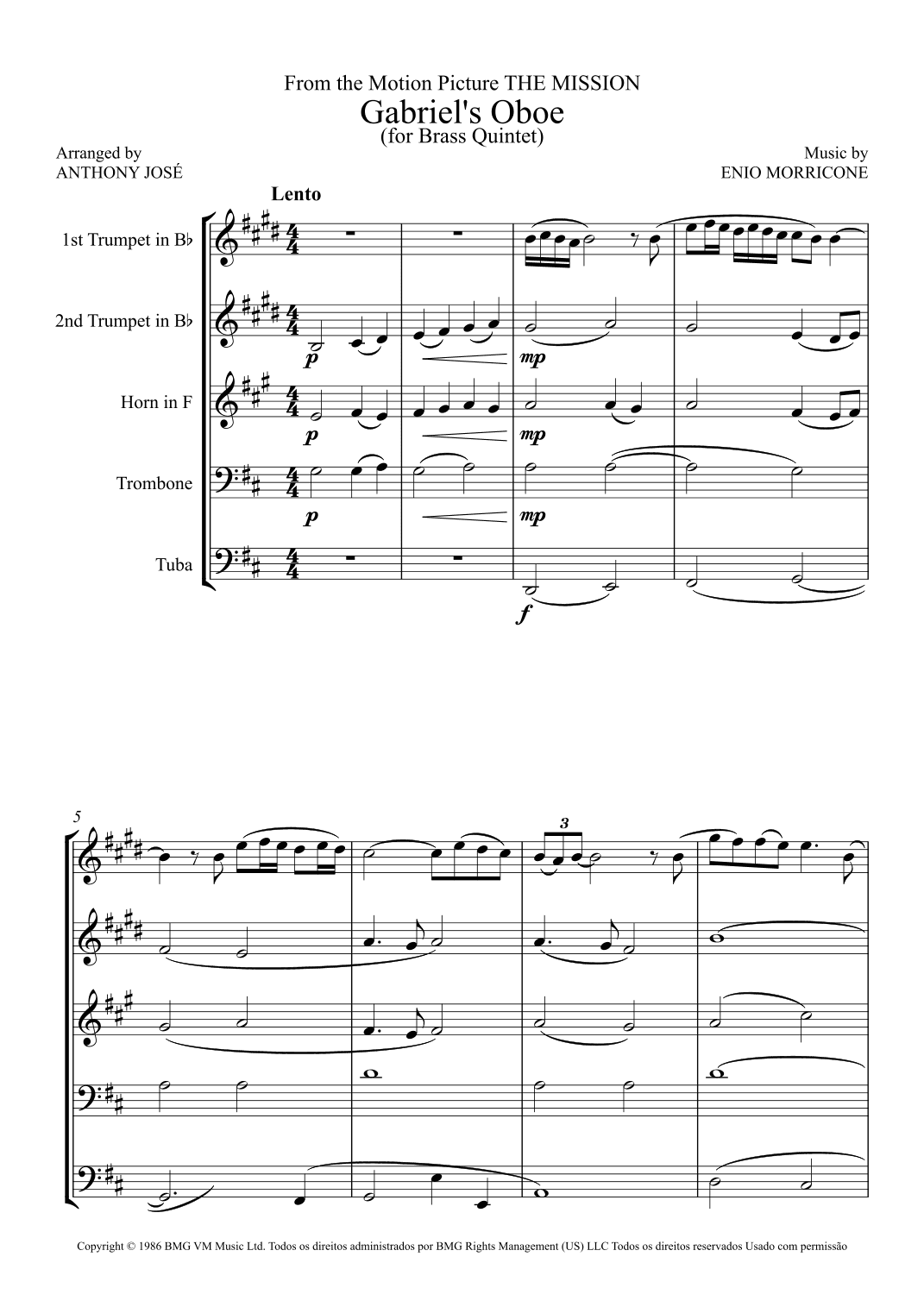 Gabriel's Oboe (arr. Anthony José)