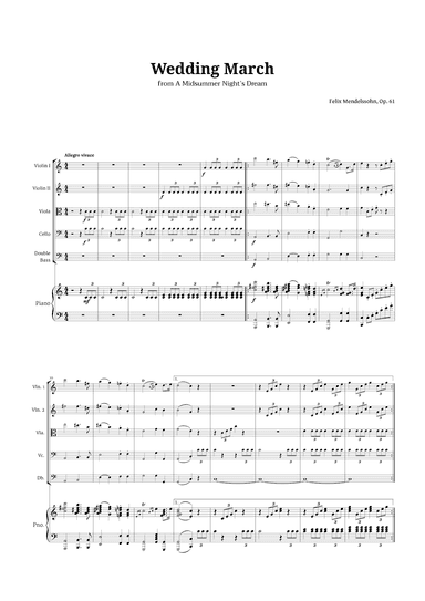 Wedding March by Mendelssohn for String Quintet and Piano (arr. Langanho)