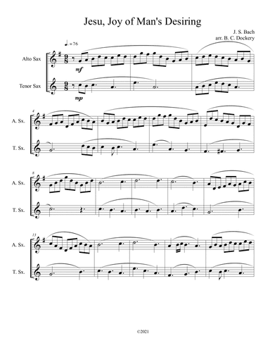 Jesu, Joy of Man's Desiring (Alto and Tenor Sax Duet) (arr. B. C. Dockery)