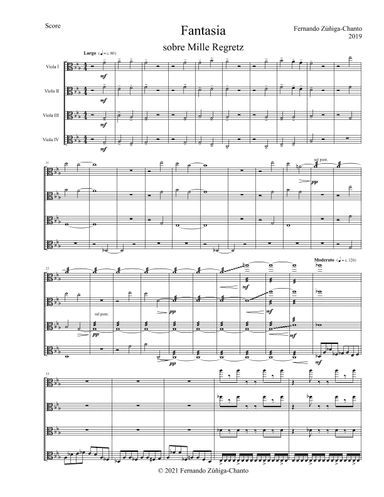 Fantasia on Mille Regretz for viola quartet (score and parts)