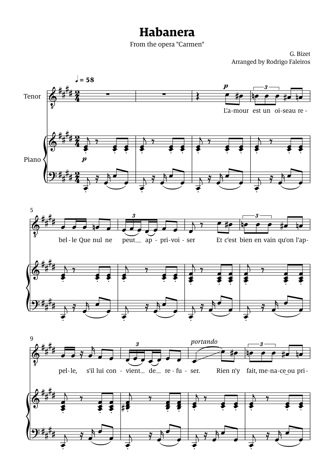 Habanera (for tenor - C# minor/major) (arr. Rodrigo Faleiros)