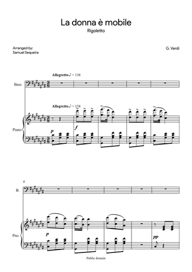 La donna è mobile - for Bass - in C# (arr. Samuel Sequeira)