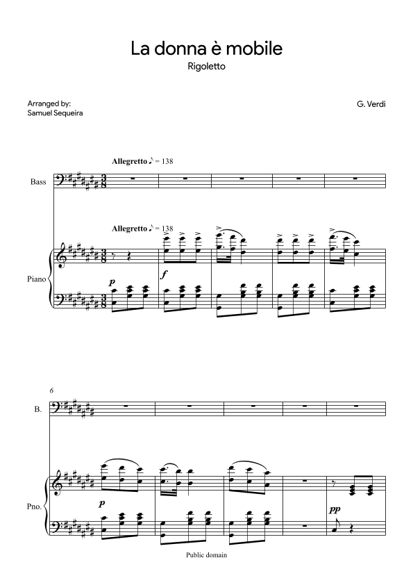 La donna è mobile - for Bass - in C# (arr. Samuel Sequeira)
