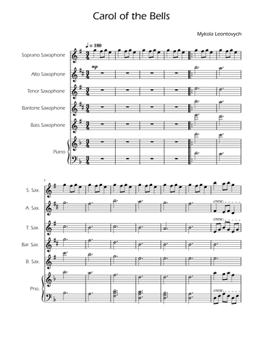 Carol of the Bells - Sax Quintet w/ Piano (arr. Ygor Nunes)