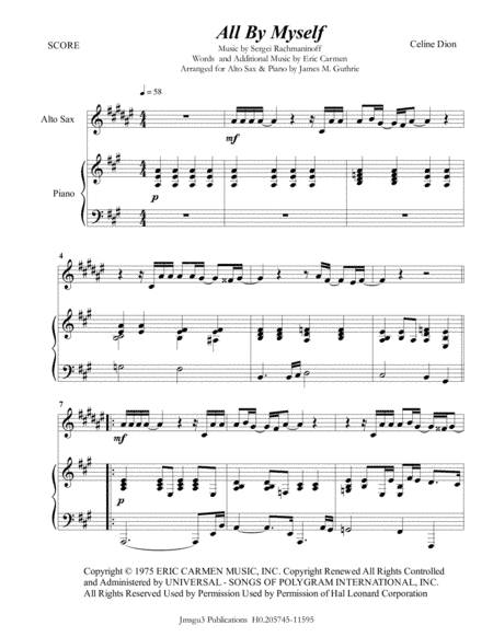 All By Myself (arr. James M. Guthrie, ASCAP)