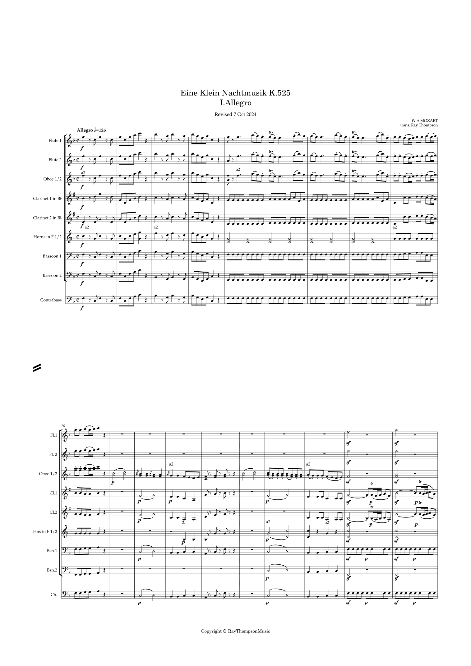 Mozart: Serenade No.13 in G "Eine Kleine Nachtmusik” K525 (complete) - wind dectet (arr. Ray Thompson)