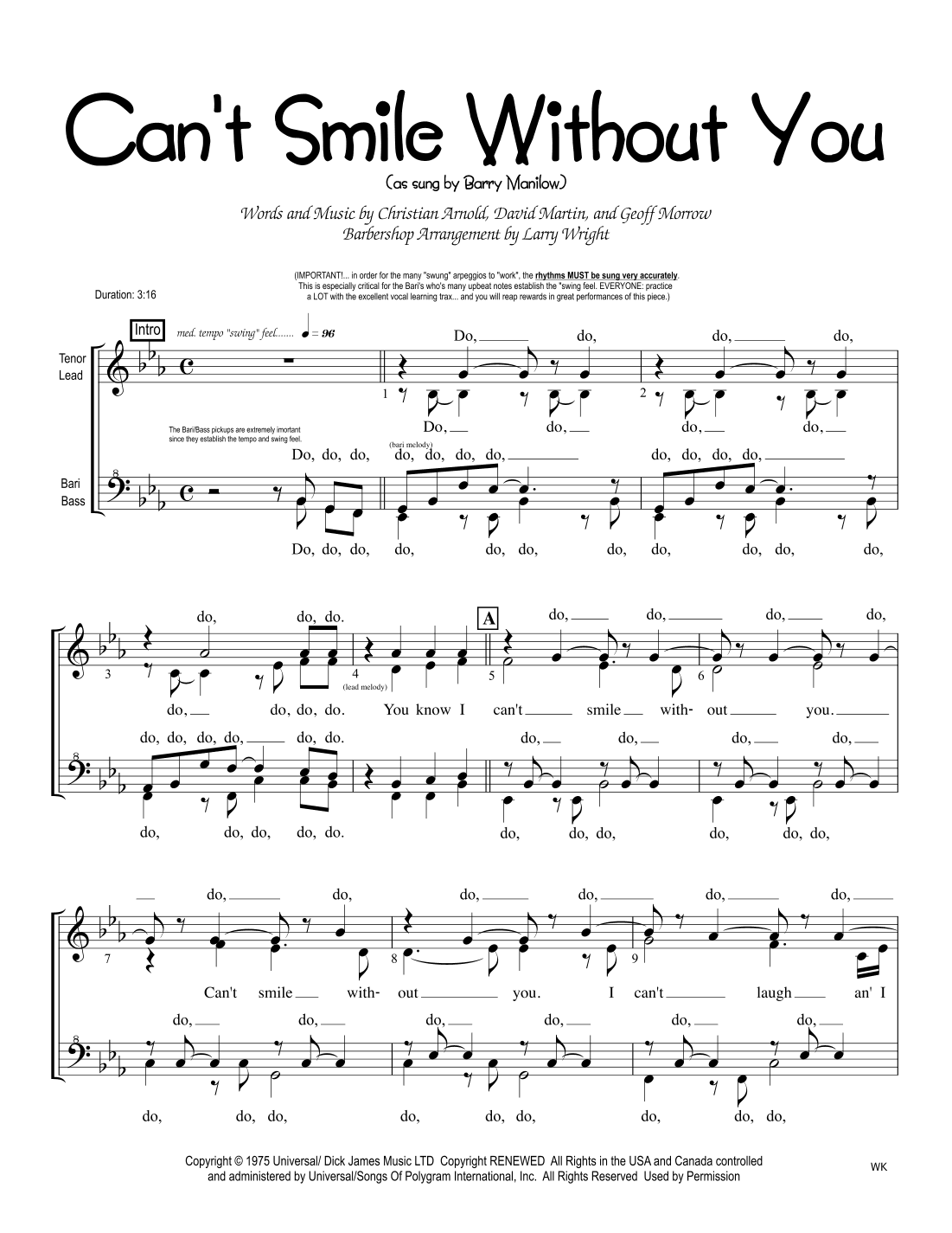 Can't Smile Without You (arr. Larry Wright)